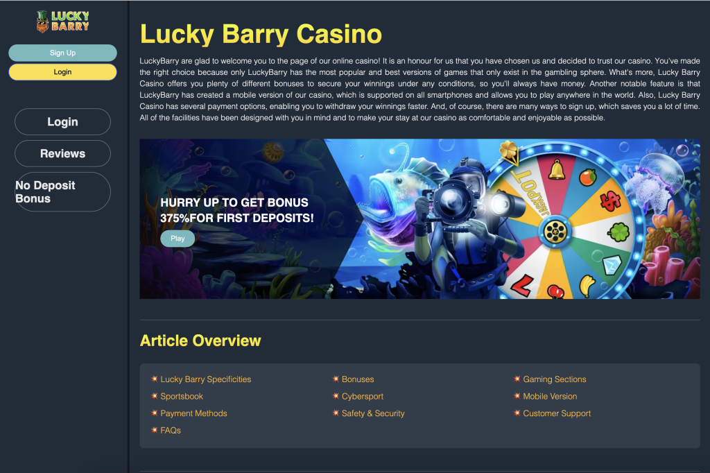 Image of Lucky Barry Casino home page