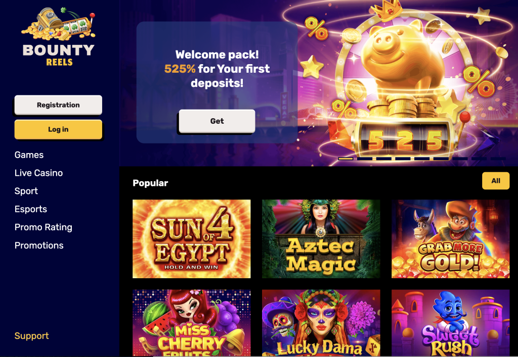 Image of Bounty Reels Casino website
