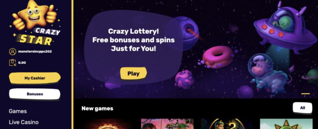 Image of Crazy Star Casino website