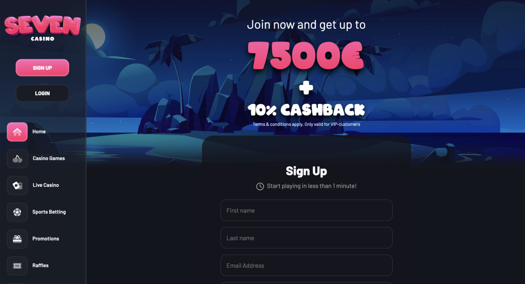 Image of Seven casino home page