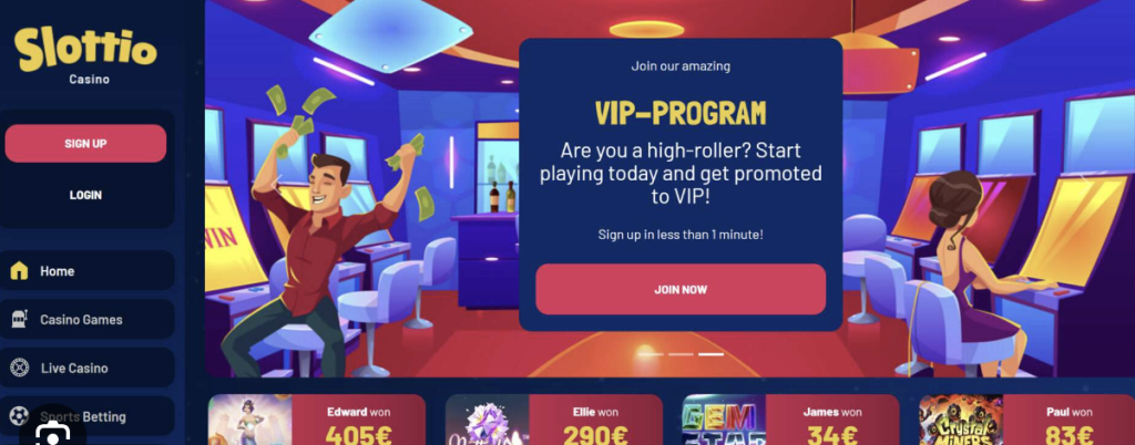 Image of Slottio Casino website promoting a VIP Program